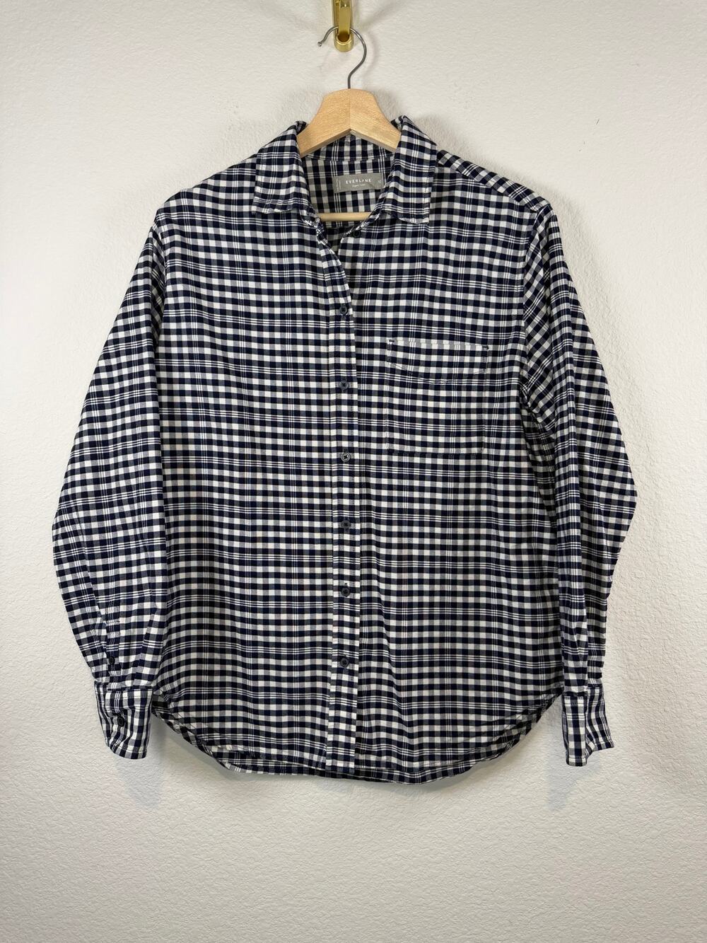 Everlane Organic Cotton Plaid Button Down Shirt Navy White Size 10